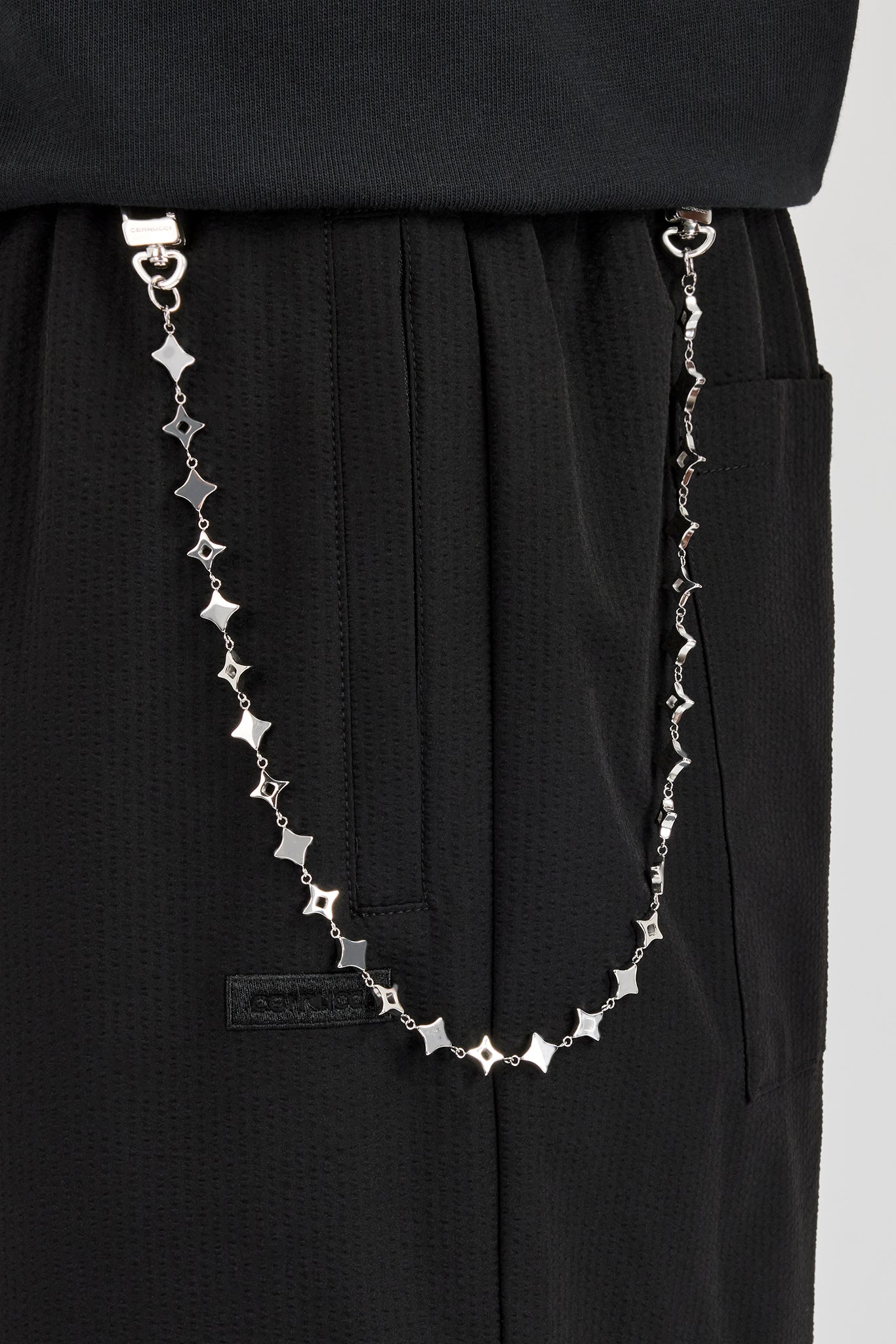 Textured Nylon Cargo Trouser & Star Outline Jean Chain - Black
